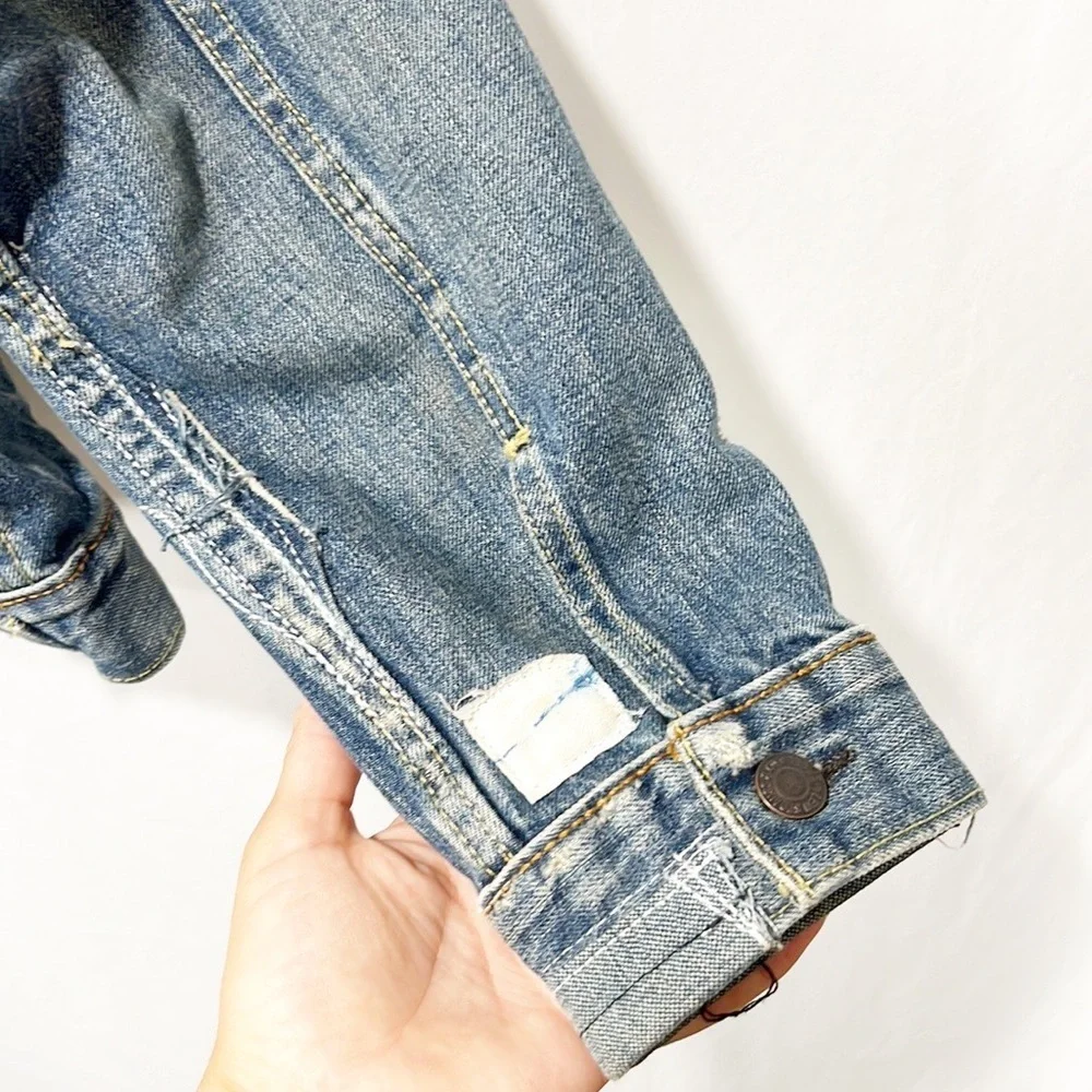 Levi's Shibori Repaired Denim Trucker Mens size Large Tie-Dyed, Distressed